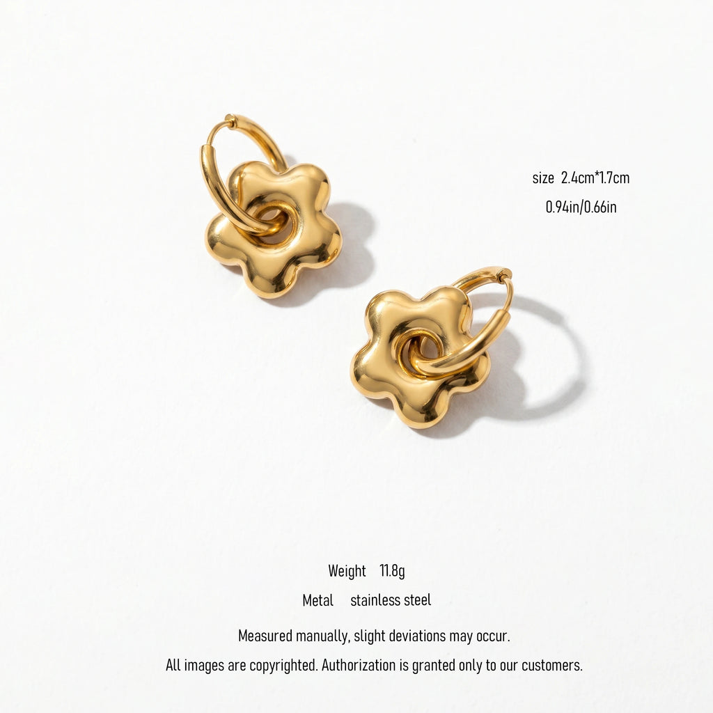 QIAOREN 10841 Waterproof Stainless Steel Floral Charm Drop Earrings Trendy Party 18K Gold Plated Jewelry