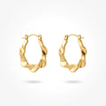 QIAOREN 13271 Gold Tone Irregular Wavy Oval Stud Earrings Smooth Polished Twisted Fluid Shape Click Back Studs Abstract