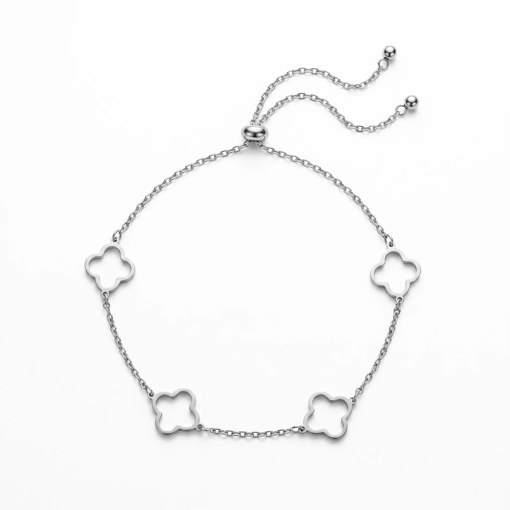 QIAOREN 11443 Tarnish Resistant Waterproof 18K Gold Plated Stainless Steel Hollow Clover Anklet
