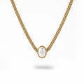 QIAOREN 13948 Stainless Steel Oval Pearl Pendant Wheat Chain Necklace Waterproof Hypoallergenic Jewelry for Women