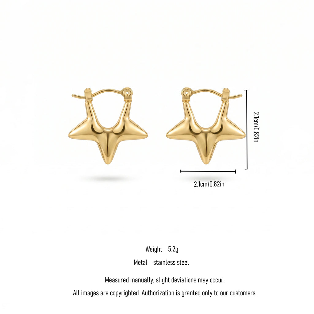 QIAOREN 13259 18K Gold PVD Plated Stainless Steel Hollow Four Pointed Star  Earrings Smooth Polished Star