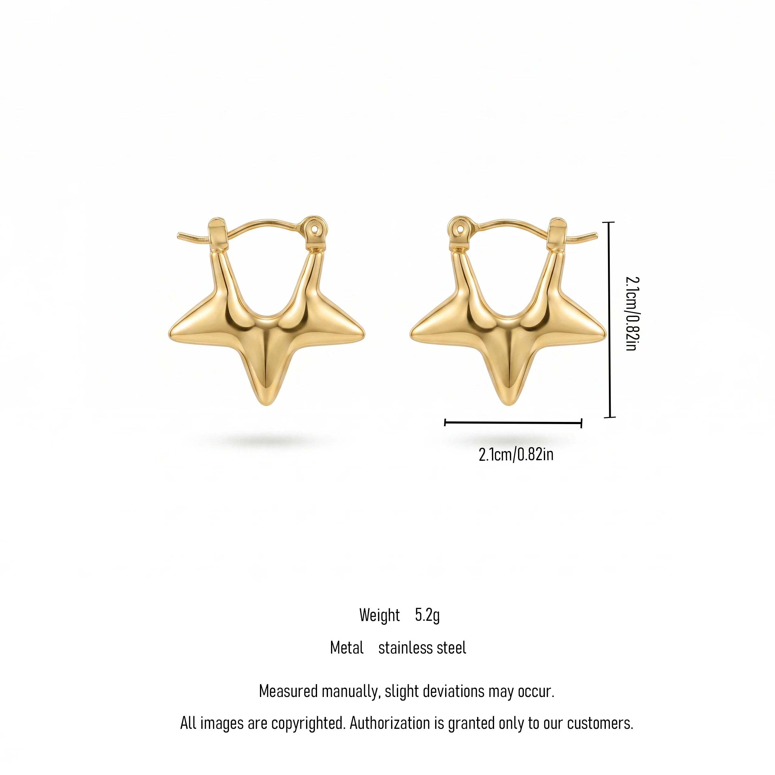 QIAOREN 13259 18K Gold PVD Plated Stainless Steel Hollow Four Pointed Star  Earrings Smooth Polished Star