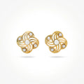 QIAOREN 12267 Vintage Hollow Four-Leaf Pearl Stud Earrings 18K Gold Plated Stainless Steel Hypoallergenic Spiral Floral Jewelry