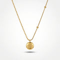 QIAOREN 13760 Asymmetric Dual Link Chain Pendant Necklace with Engraved LUCKY Round Disc Charm, Mixed Ball Bead & Snake Jewelry
