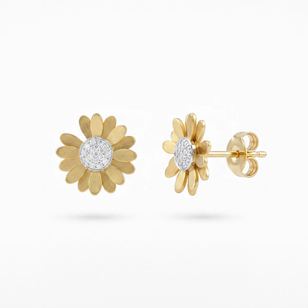 QIAOREN 13962 Stainless Steel Daisy Stud Earrings Gold Flower Earrings with CZ Center Dainty Jewelry for Women