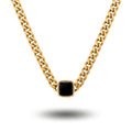 QIAOREN 10782 Vintage Black Geometric Pendant Cuban Link Necklace 18K Gold Plated Stainless Steel Waterproof  Style Jewelry
