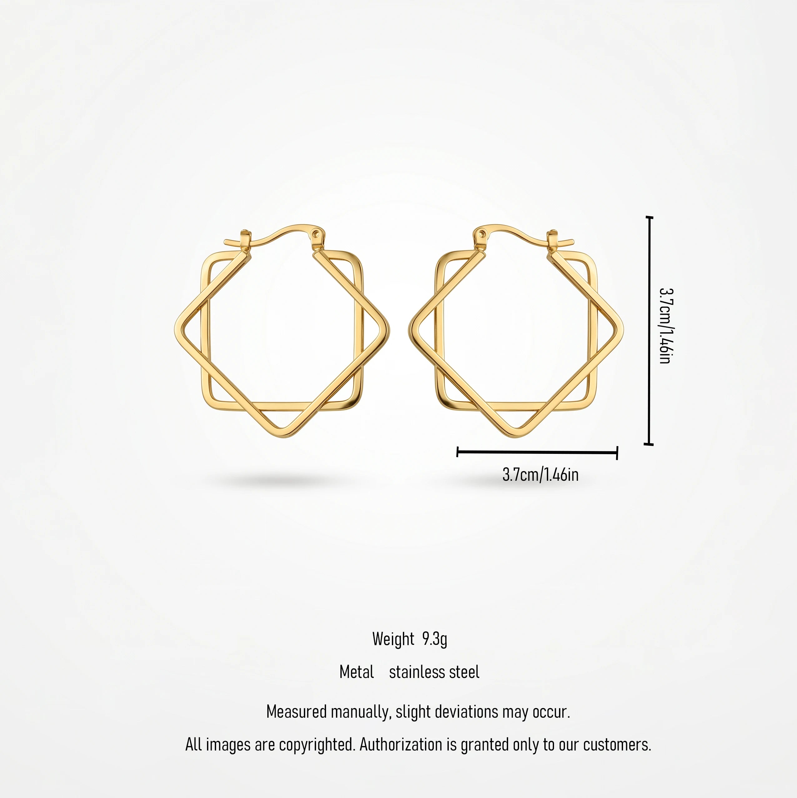 QIAOREN 12420 Trendy Geometric Double Square Hoop Earrings Gold Stainless Steel 8-Pointed Star Octagram Large Hoops Women US EU