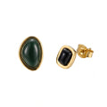 QIAOREN 13449 Gold Tone Bezel Set Oval Square Cabochon Stone Stud Earrings Multi Color Glossy Smooth Gem Ear Jewelry Gift