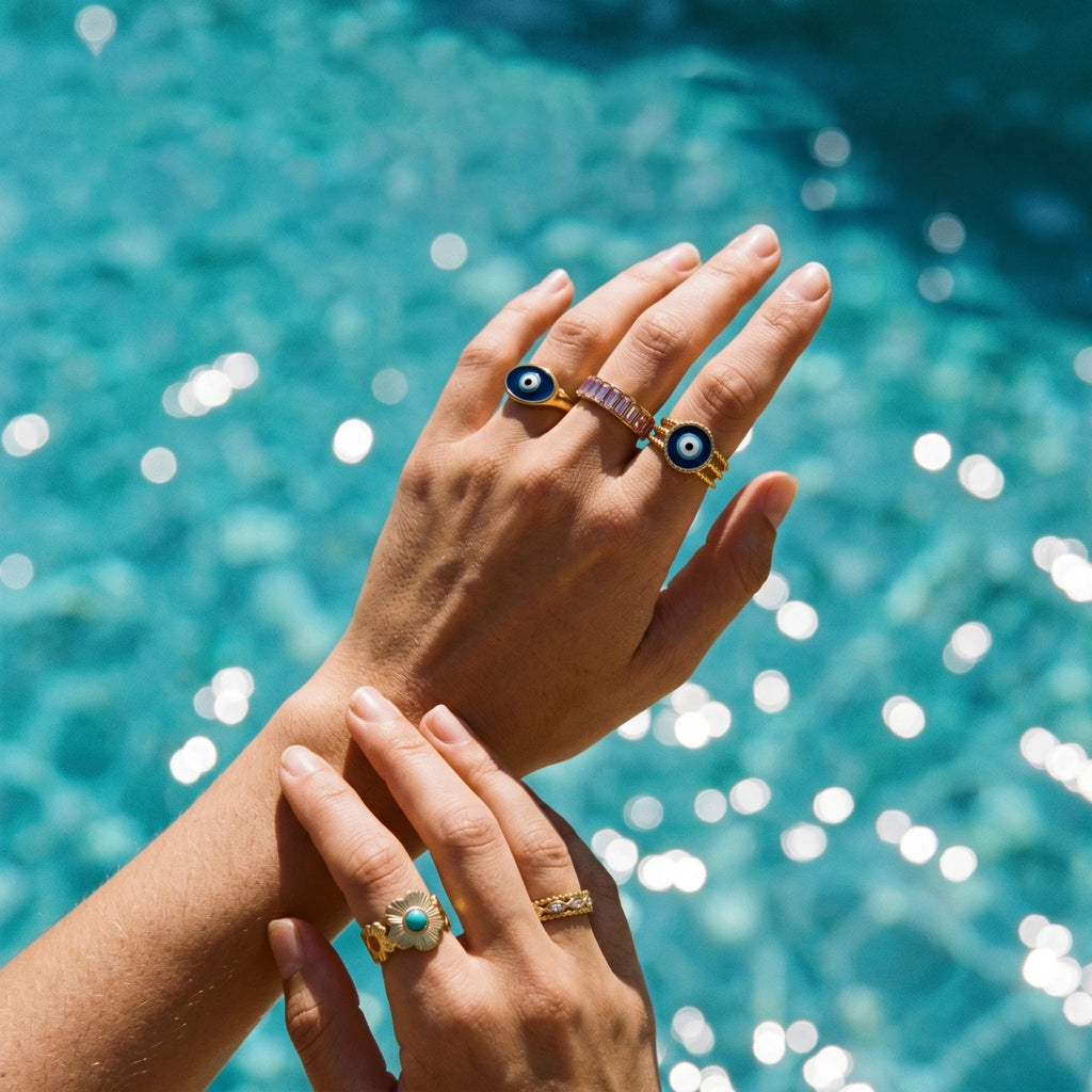 QIAOREN Stainless Steel Adjustable Stackable Ring Set Gold Plated Colorful Enamel Fashion Open Rings for Women