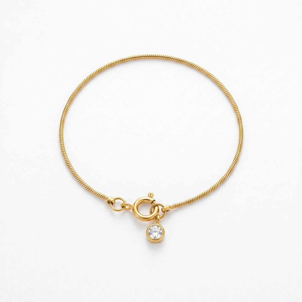 QIAOREN 10668 18K Gold Plated Stainless Steel Chain Bracelet for Women Diamond Pendant Trendy Geometric Design Buddhism-inspired