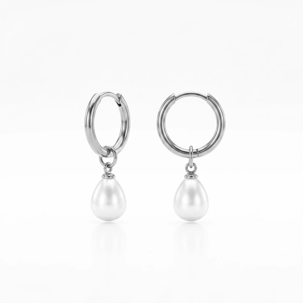 QIAOREN 10621 Teardrop Pearl Drop Earrings 18K Gold Plated Stainless Steel Waterproof Tarnish Free Dangle Trendy Party for Women