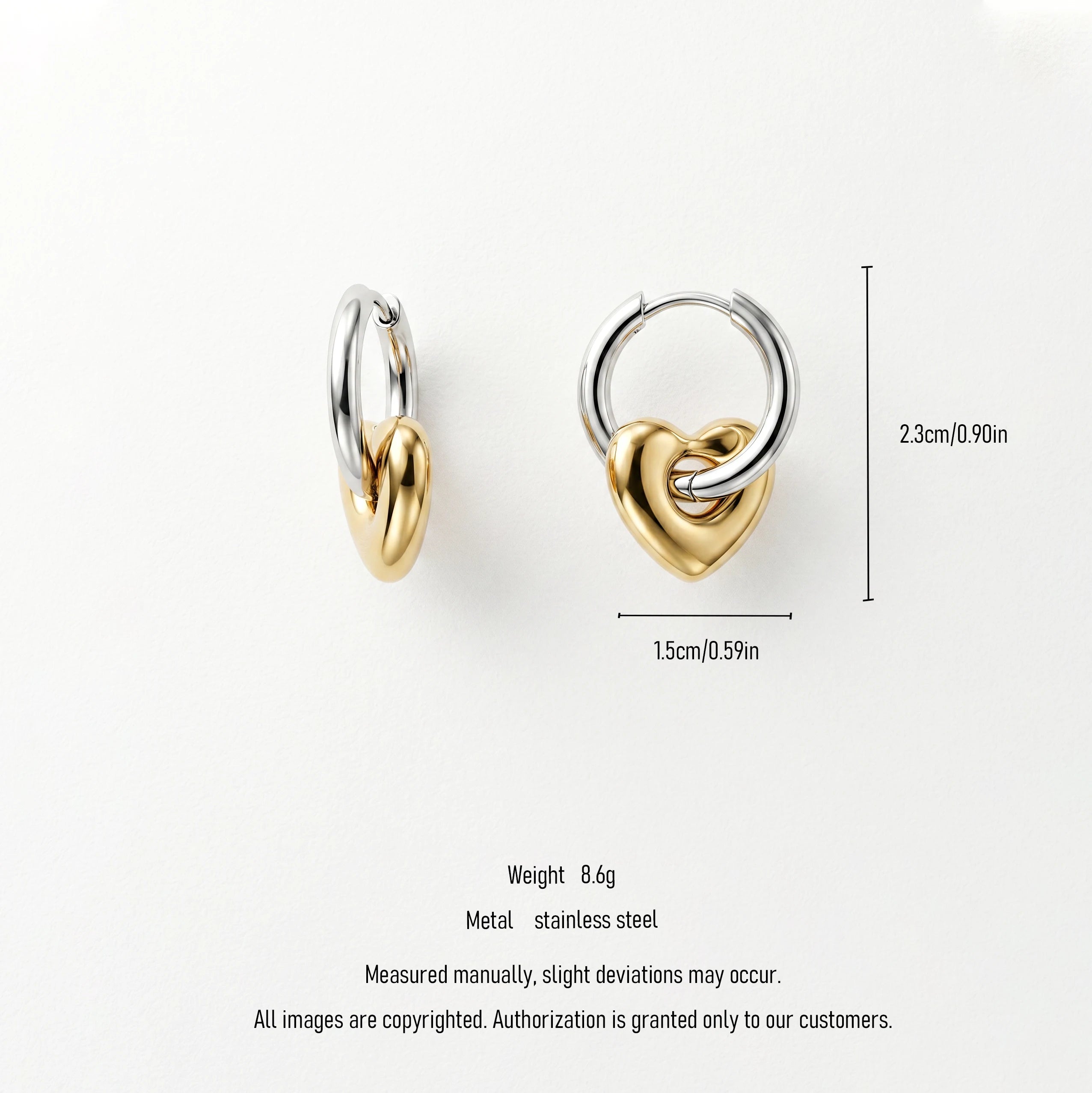 QIAOREN 11204 Two Tone Heart Hoop Earrings Stainless Steel Gold Silver Linked Hoop Earrings Trendy Minimalist Jewelry Women