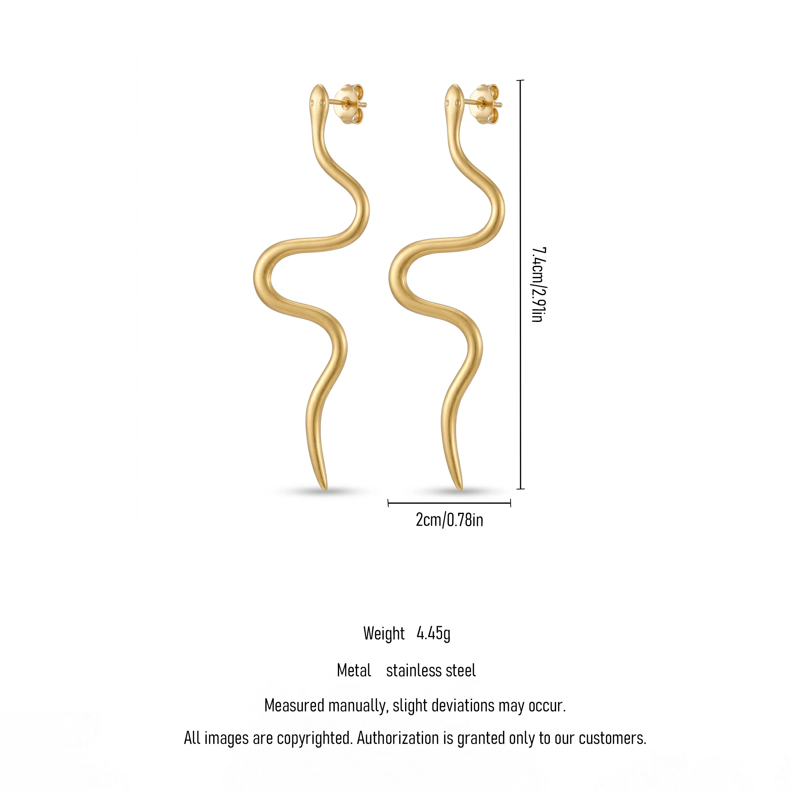 QIAOREN 11847 Edgy Satin Gold Serpent Stud Earrings Stainless Steel Minimalist Wavy Snake Jewelry Statement Gift for Women US