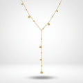 QIAOREN 13506 Minimalist Y Drop Beaded Ball Station Necklace, Multi Size Smooth Gold Spherical Charms Thin Cable Chain