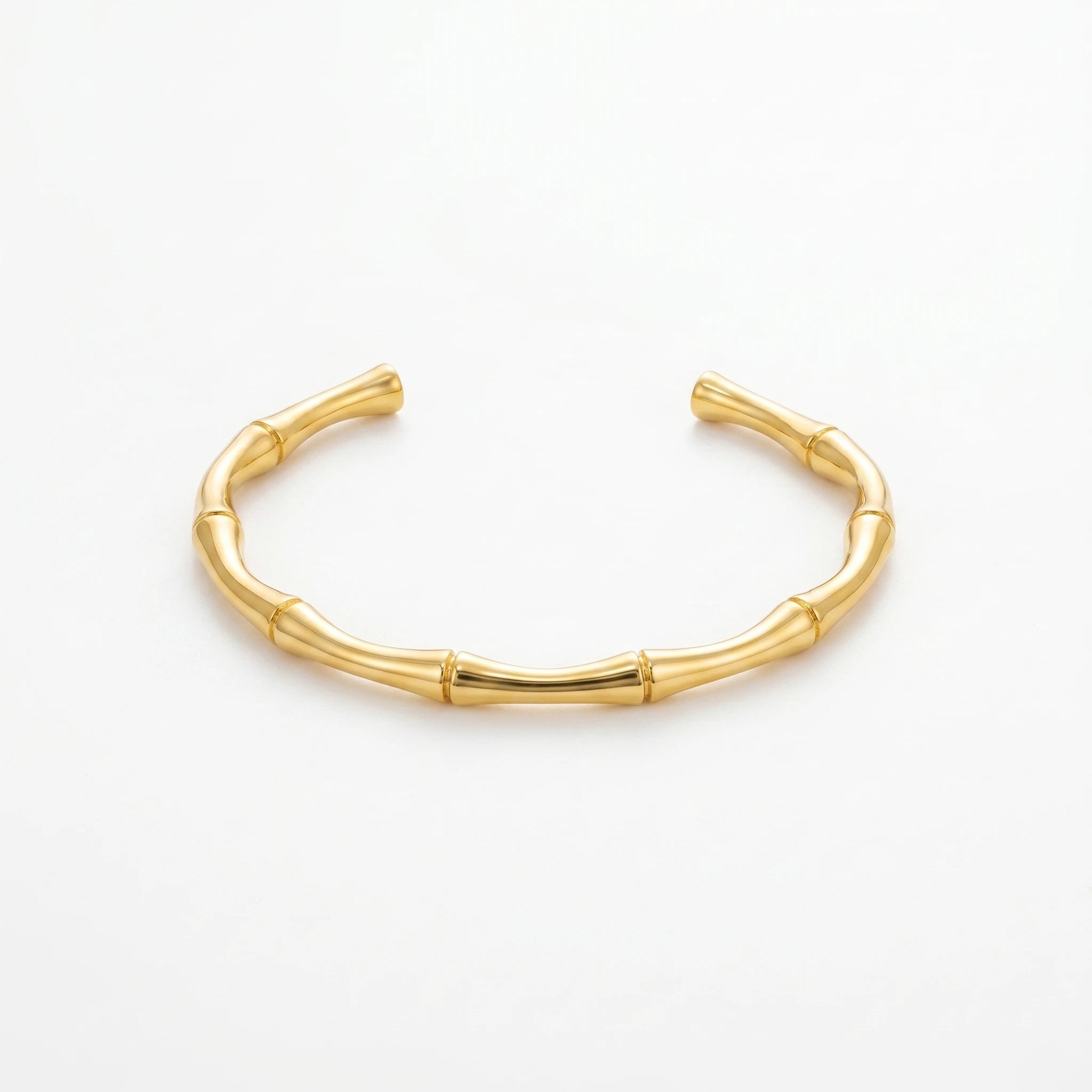 QIAOREN 12677 Sleek Segmented Bamboo Tube Adjustable Open Cuff Bracelet Tarnish Free Stainless Steel 18K Gold Wrist Ornament