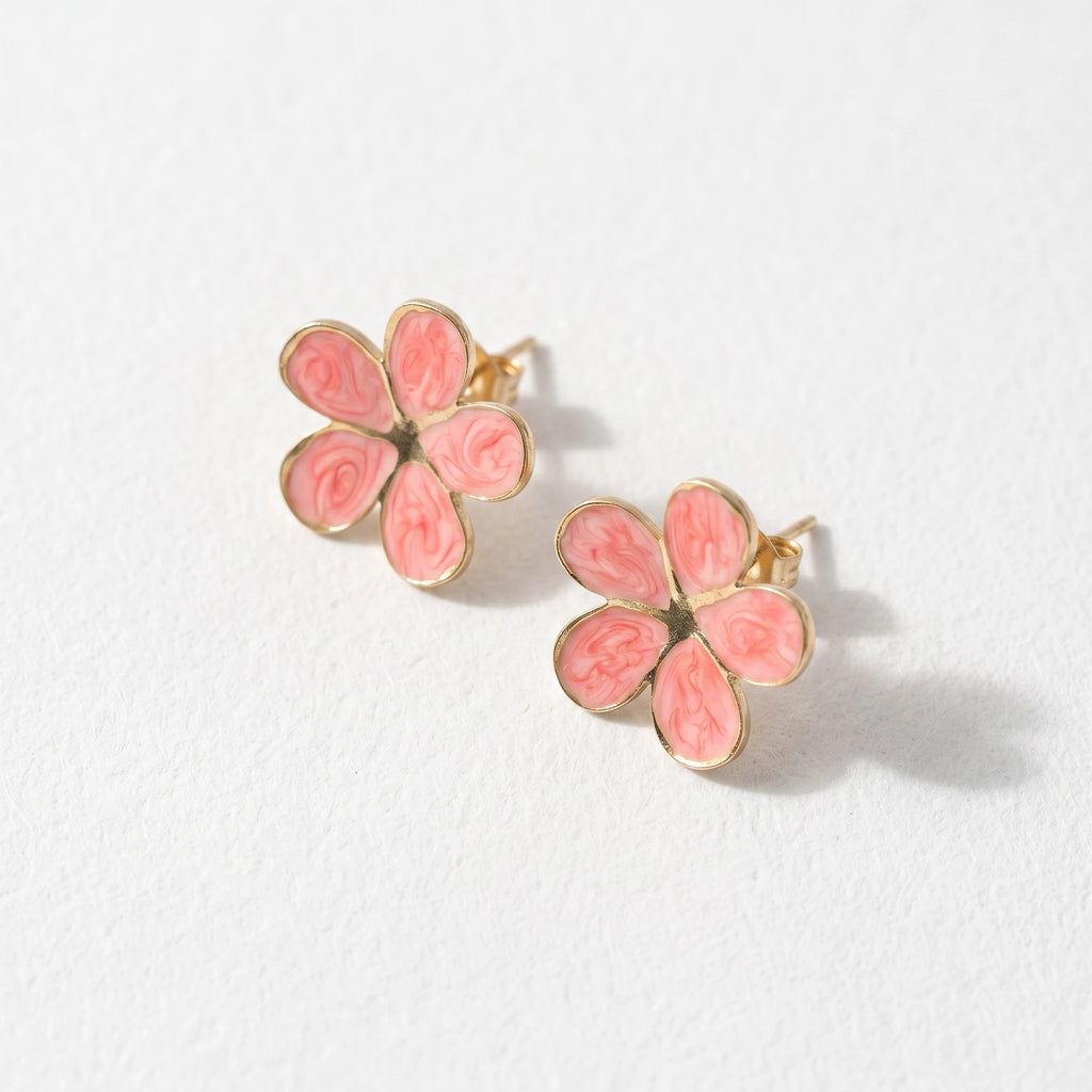 QIAOREN 13639-41 Colorful Enamel Flower Stud Earrings, Tiny Floral Piercing Jewelry Gift for Women