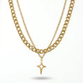 QIAOREN 11314 Edgy Layered Chunky Chain Hollow Star Pendant Necklace 18K Gold Plated Stainless Steel Waterproof Jewelry