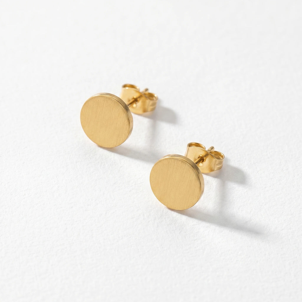 QIAOREN 11200 Elegant Solid Circle Stud Earrings Waterproof Stainless Steel Gold Minimalist Fashion Jewelry
