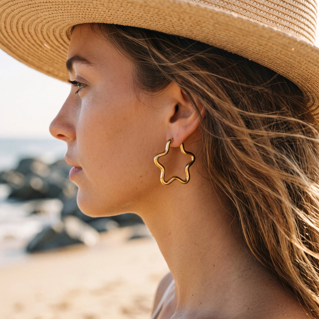 QIAOREN 14454 3 Pair Gold Stainless Steel Wavy Hoop Earrings, Curved Wave Shape Open Hoops for Women, Daily Jewelry