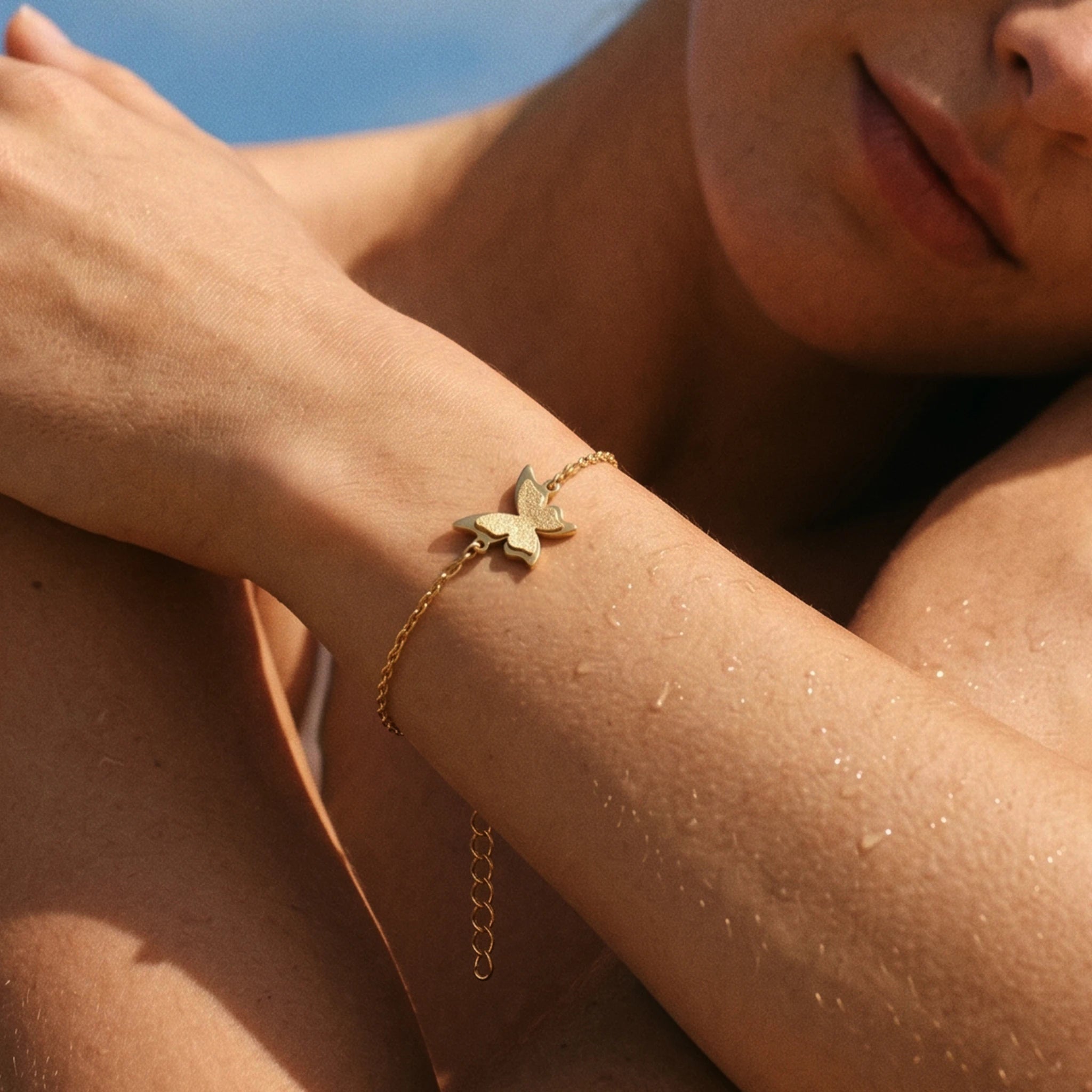 QIAOREN 11948 Waterproof Tarnish Free Stainless Steel Geometric Butterfly Bracelet 18K Gold Plated Minimalist Jewelry Women US