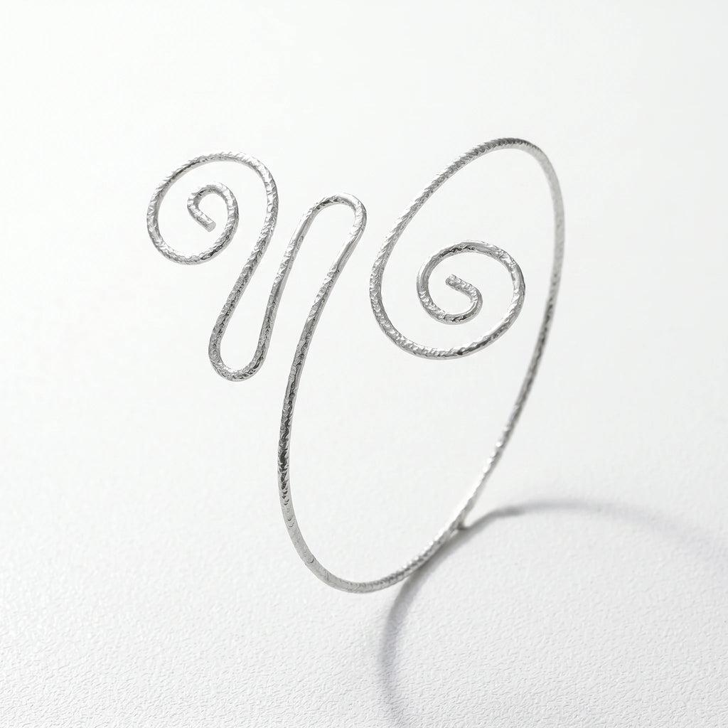 QIAOREN 12820 Tarnish Free 316L Stainless Steel Upper Arm Cuff Adjustable Swirling Armlet Waterproof Hypoallergenic Silver Tone