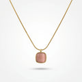 QIAOREN 13754-57  Multi Color Thin Snake Chain Pendant Necklaces with Rounded Square Cat Eye Stone Charms