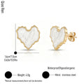 QIAOREN 14078-80 Irregular Wavy Heart Stud Earrings, Beaded Border Enamel Heart Ear Stud Jewelry Gift for Daily Fashion Outfits