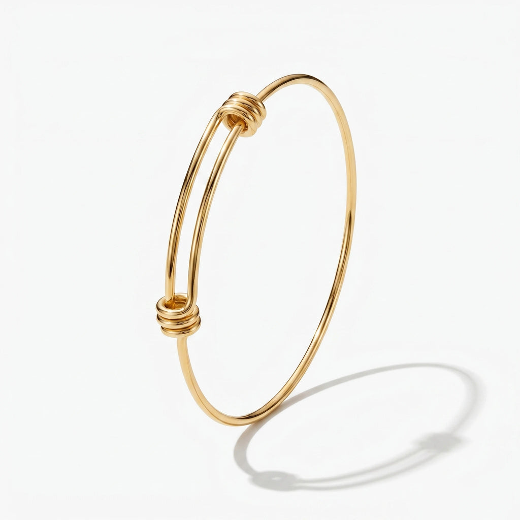 QIAOREN 12751 Stainless Steel Double  Expandable Bangle 18K Gold Adjustable Minimalist Cuff Bracelet Women Daily Jewelry Gift