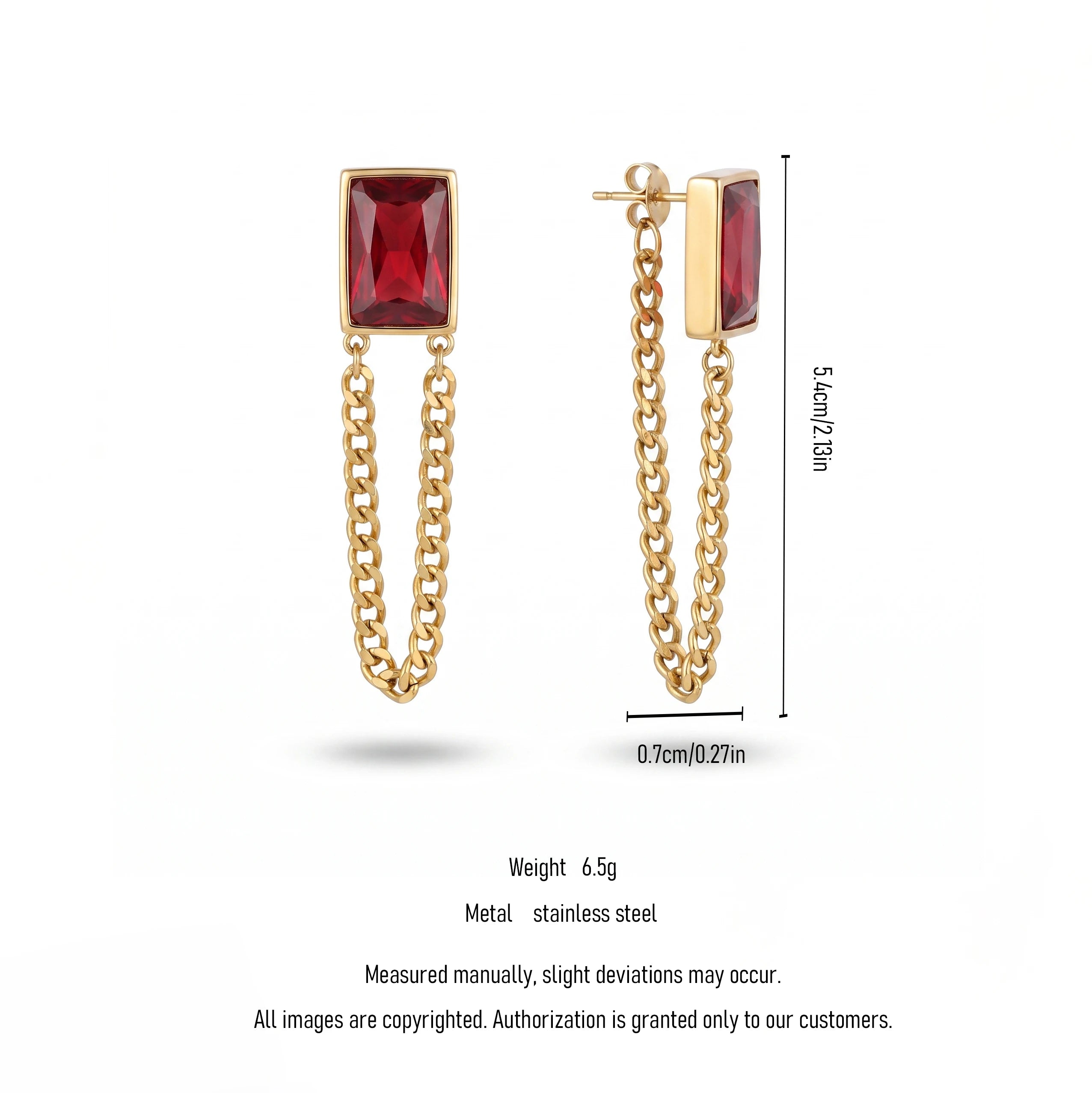 QIAOREN 13447-54 Gold Tone Rectangle Multiple Colors Crystal Double Chain Drop Stud Earrings Retro Punk Tassel Dangle Earring