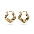 QIAOREN 12518 Waterproof Tarnish Free Black Gemstone Twisted Hoops 18K Gold Stainless Steel Bold Spiral Earrings Women
