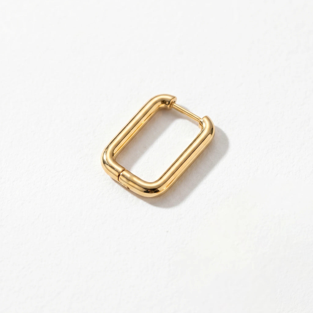 QIAOREN 12585 Dainty Shiny Oblong Geometric Huggie Earrings 316L Stainless Steel No Fade Gold Plated Hoop Jewelry Gift