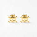 QIAOREN 11866 Edgy Gold Skull Earrings Stainless Steel Hollow Skull Crossbones Studs Halloween Jewelry Unique Gift for Women Men