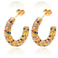 QIAOREN  12221-23 Waterproof Gold Stainless Steel Textured Hoop Earrings Multicolor CZ C Shape Huggies Wholesale