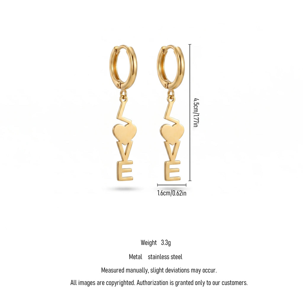 QIAOREN 11870  Gold LOVE Letter Huggie Hoop Earrings Stainless Steel Heart Initial Dangle Earrings Valentine Gift for Women US