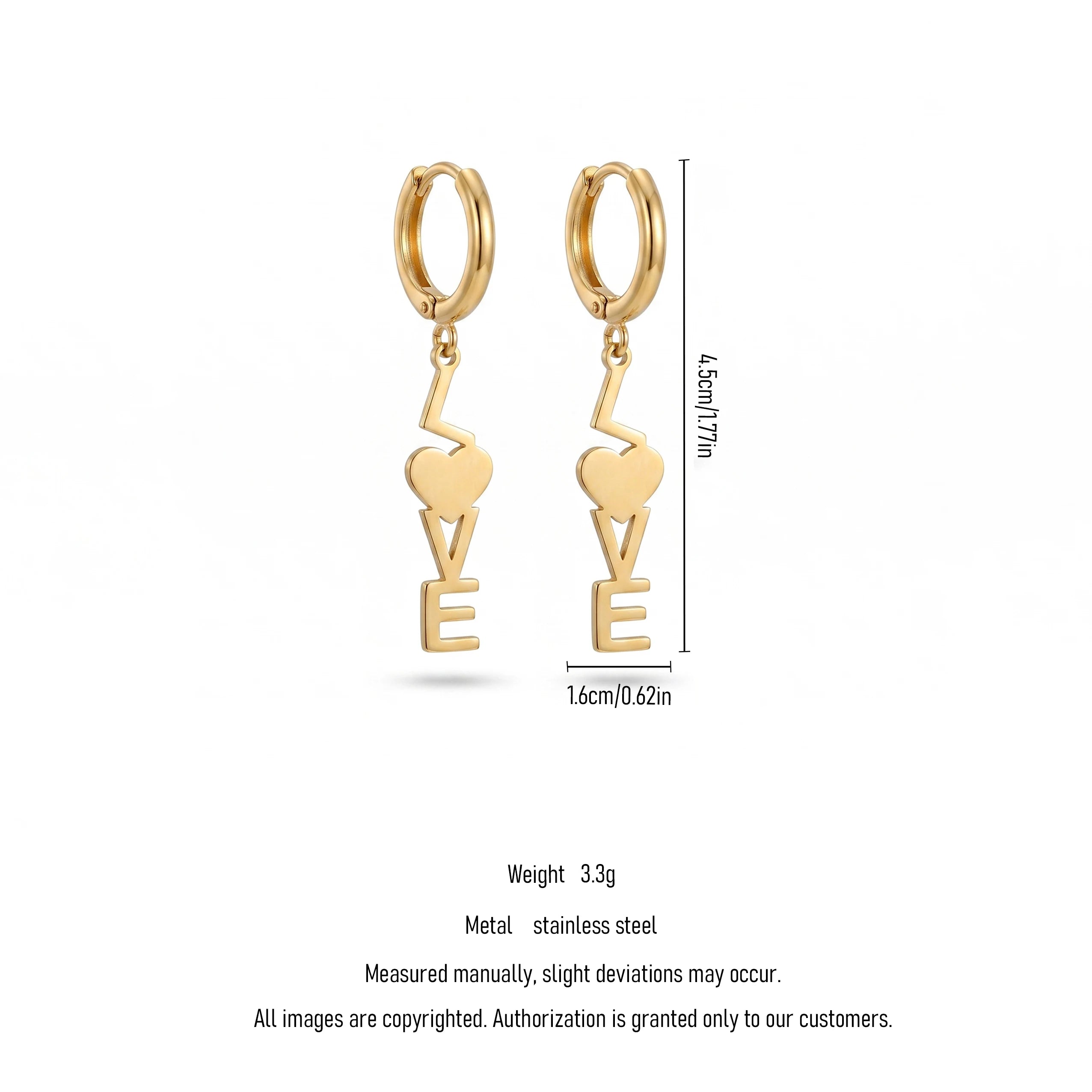 QIAOREN 11870  Gold LOVE Letter Huggie Hoop Earrings Stainless Steel Heart Initial Dangle Earrings Valentine Gift for Women US