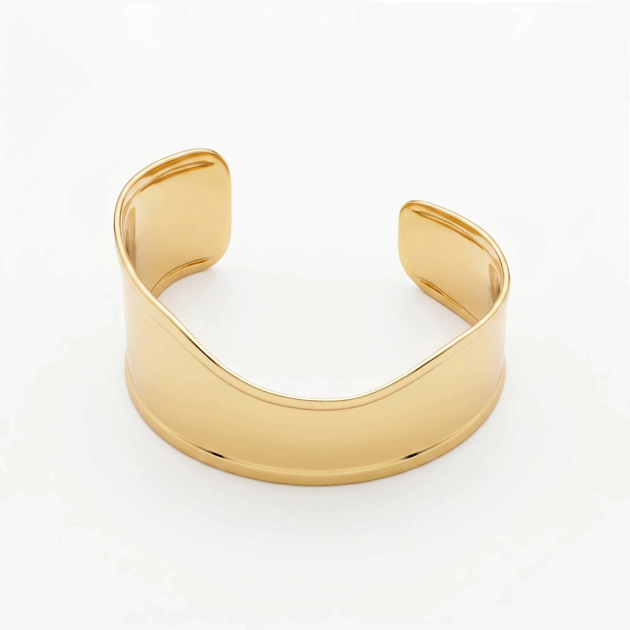 QIAOREN 12662 Sleek Shiny Wide Adjustable Open Cuff Bracelet Tarnish Free Stainless Steel 18K Gold Chunky Wrist Ornament Daily