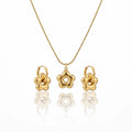 QIAOREN 12866 18K Gold Plated Puffy Flower Necklace Earrings Set, Waterproof Tarnish Free Stainless Steel Jewelry for Women