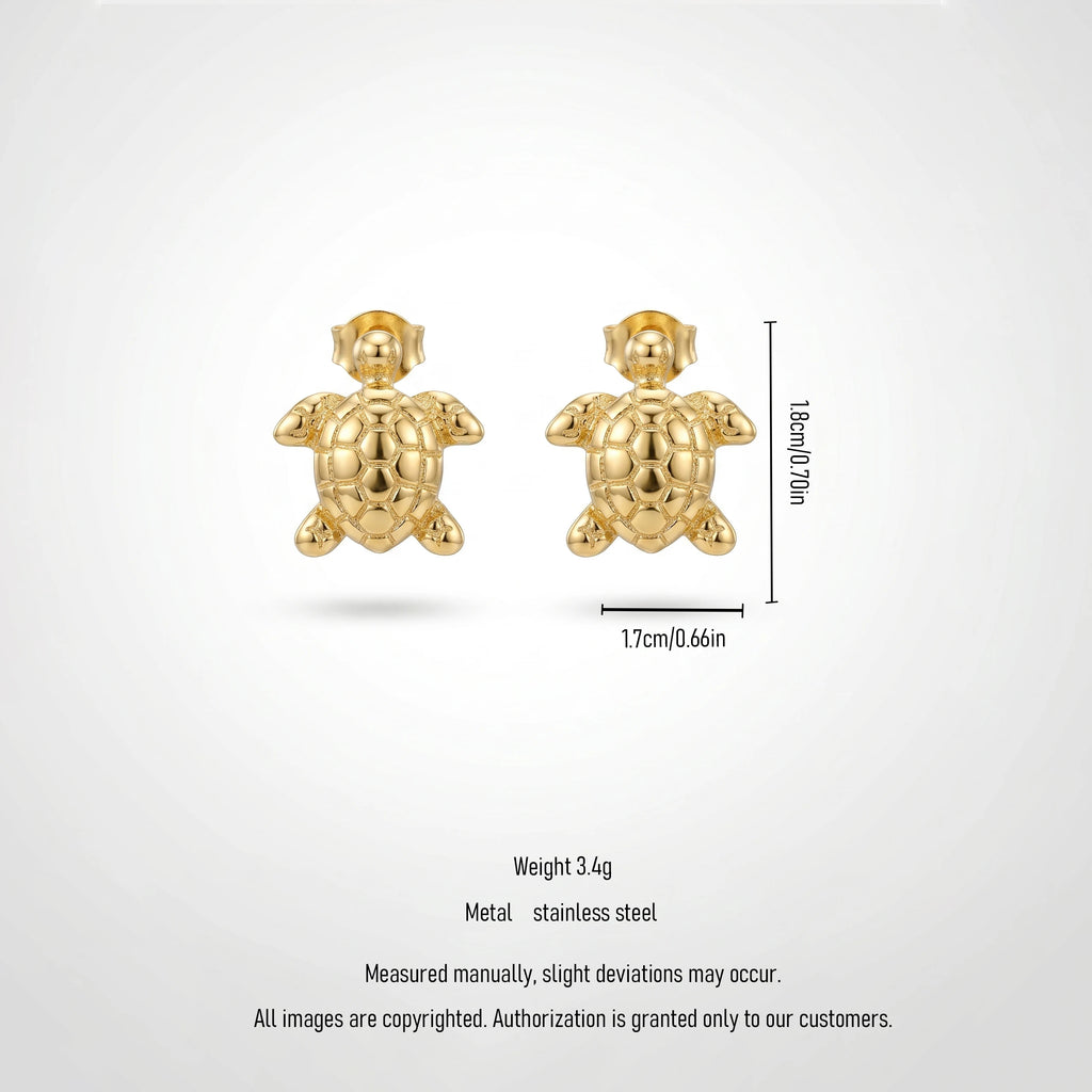 QIAOREN13220 Gold Plated Sea Turtle Stud Earrings for Women Stainless Steel Beach Coastal Ocean Jewelry