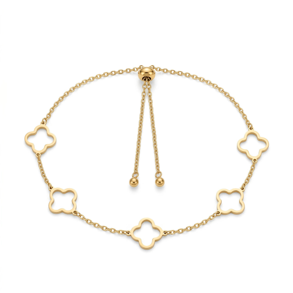 QIAOREN 11443 Tarnish Resistant Waterproof 18K Gold Plated Stainless Steel Hollow Clover Anklet