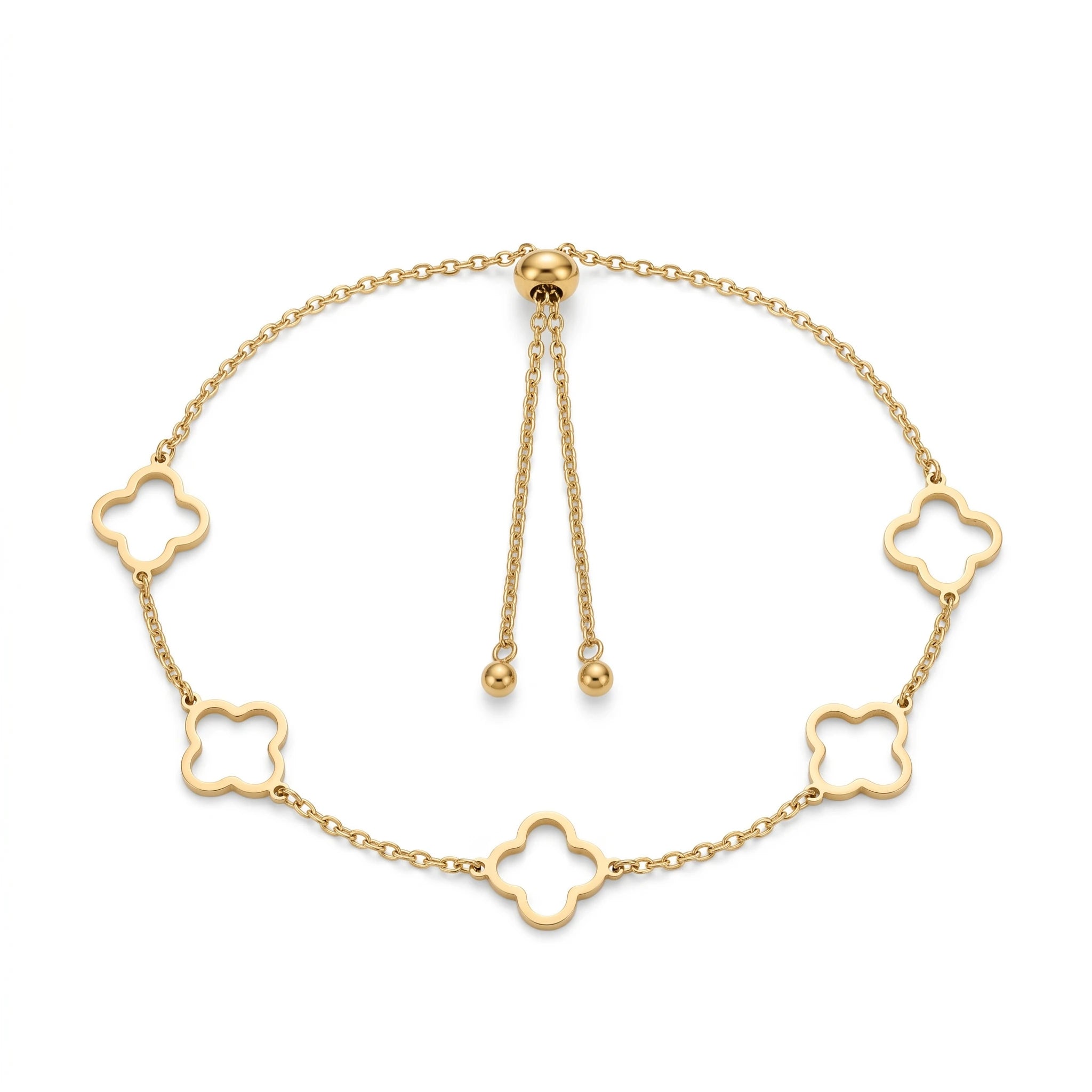 QIAOREN 11443 Tarnish Resistant Waterproof 18K Gold Plated Stainless Steel Hollow Clover Anklet
