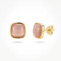 QIAOREN 13705-08 Square Cat Eye Stone Stud Earring Set, Multi Color Pink Blue Green White Smooth Cabochon Gem Gold Jewelry