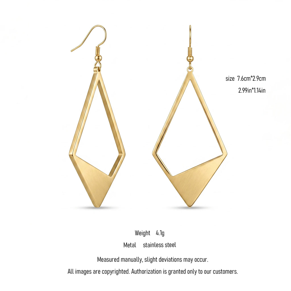 QIAOREN 10937 Hypoallergenic Stainless Steel Geometric Women's Earrings 18K Gold Plated Waterproof Tarnish Resistant Pendant