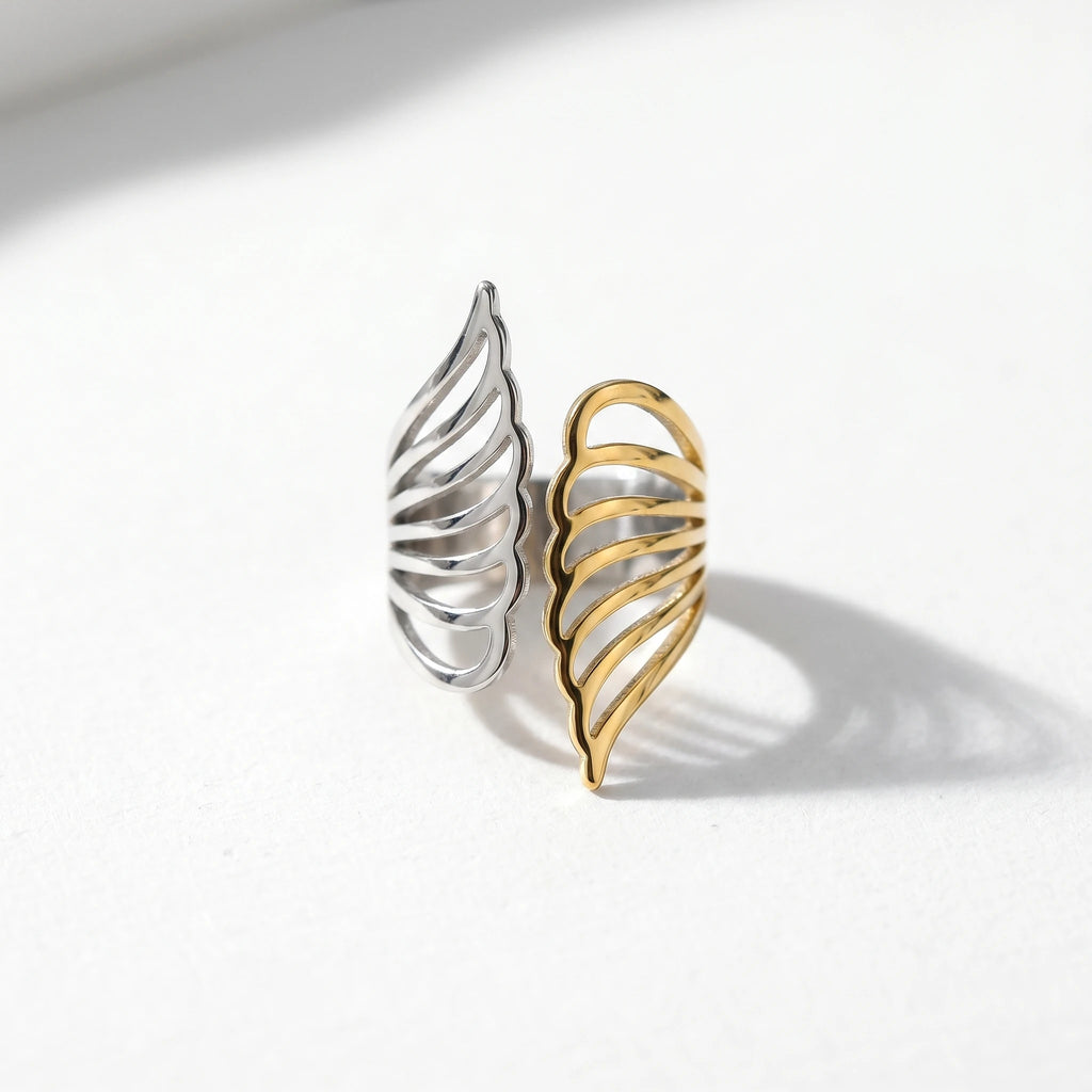 QIAOREN 12933-37 18K Gold Plated 316L Stainless Steel Two Tone Snake Star Adjustable Rings Set Tarnish Free Waterproof Jewelry