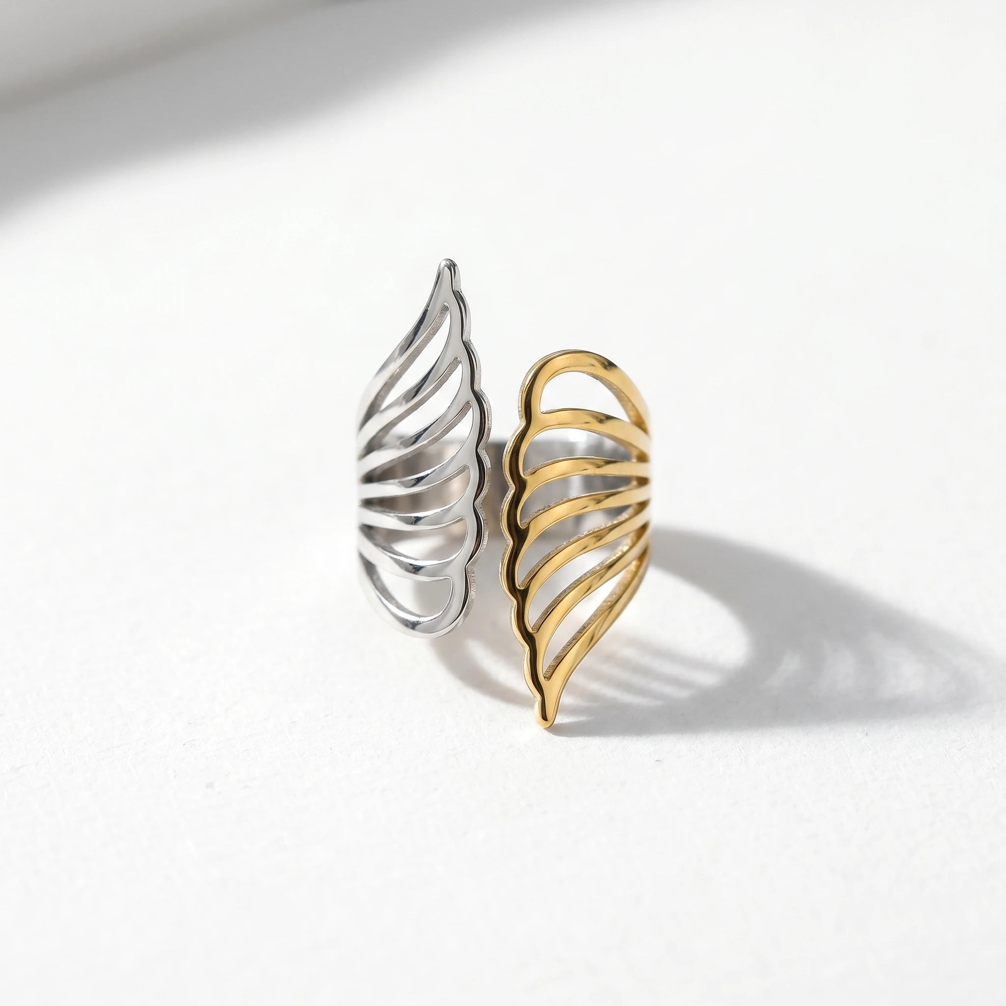 QIAOREN 12933-37 18K Gold Plated 316L Stainless Steel Two Tone Snake Star Adjustable Rings Set Tarnish Free Waterproof Jewelry