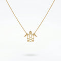 QIAOREN 11329 Women's Trendy 18K Gold Plated Hollow Sea Turtle Pendant Necklace Stainless Steel Tarnish Free Waterproof Jewelry