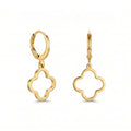 QIAOREN 10849 Waterproof Stainless Steel Clover Huggie Earrings, Gold Plated Hypoallergenic Floral Statement Jewelry