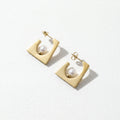 QIAOREN 13841 Stainless Steel Geometric Pearl Stud Earrings Waterproof Hypoallergenic Modern Statement Jewelry for Women