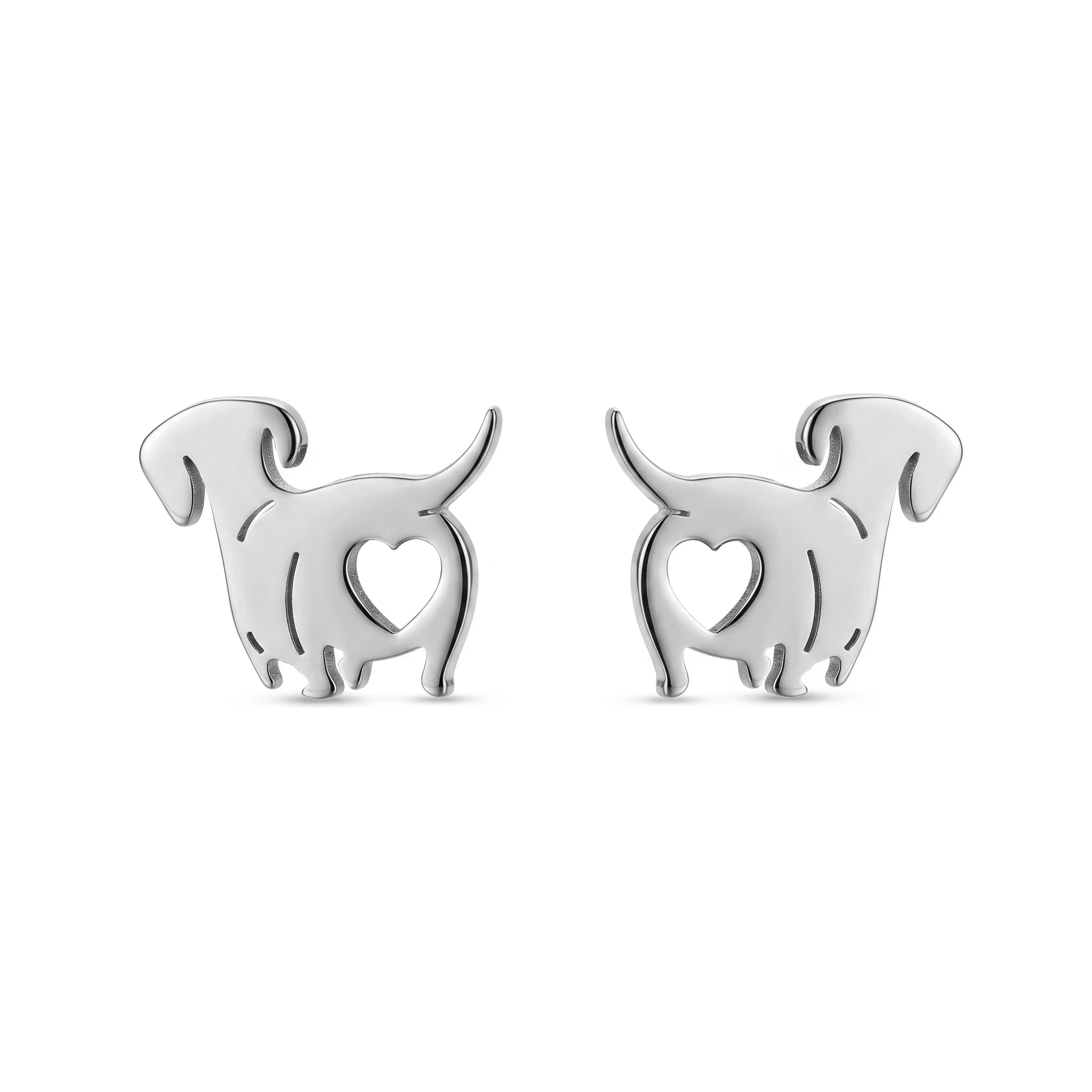 QIAOREN 10721 18K Gold Plated Stainless Steel Dachshund Stud Earrings, Hypoallergenic Cute Dog Heart Hollow Earrings for Women