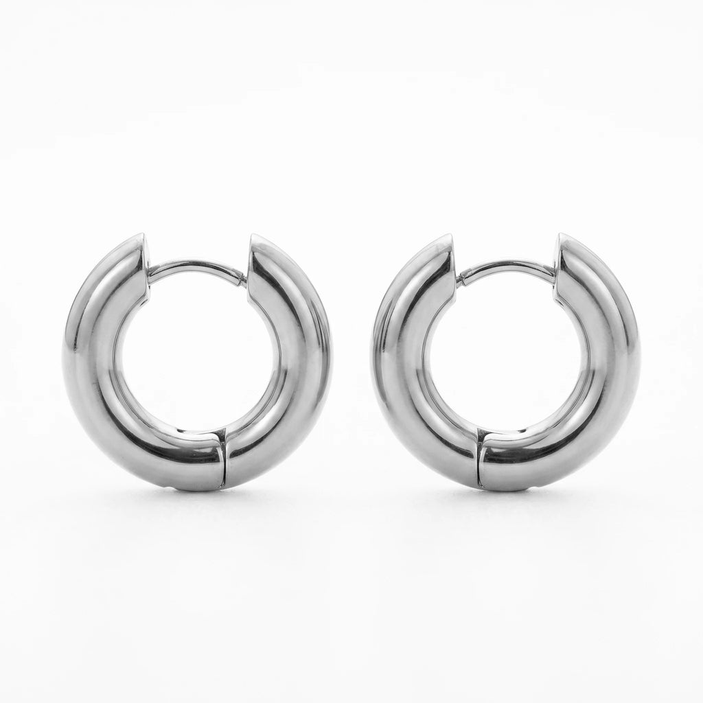 QIAOREN 12502In Stock Tarnish Free Waterproof Chunky Gold Hoops Stainless Steel Puffy Thick Round Earrings Latchback Hoops Women