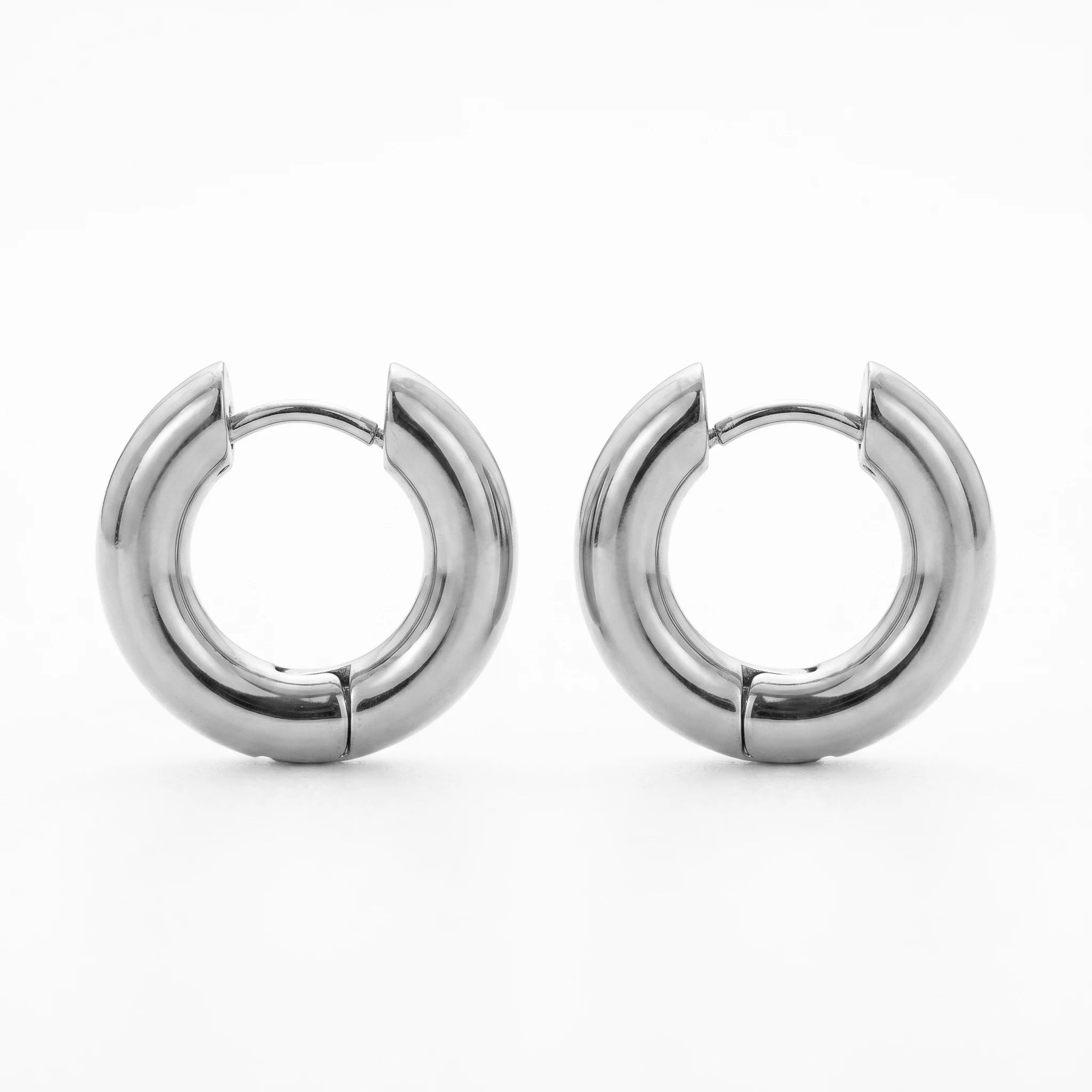 QIAOREN 12502In Stock Tarnish Free Waterproof Chunky Gold Hoops Stainless Steel Puffy Thick Round Earrings Latchback Hoops Women